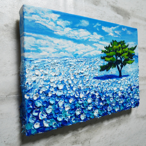 油絵 油彩 油彩画 絵画 絵 ミニ絵画 【ネモフィラの丘