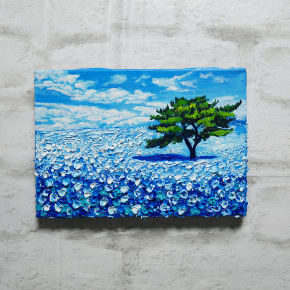 格安即決 油彩 油絵 油彩画 HR 絵画 絵画【ネモフィラの丘】SM号 絵 絵画