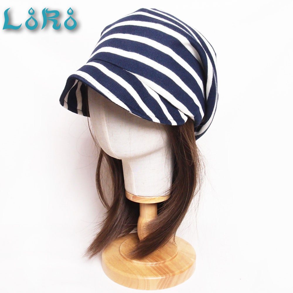 フレンチピッコロ・コットンニット・ボーダー/フリーサイズ UV たためる帽子 風に飛ばない帽子