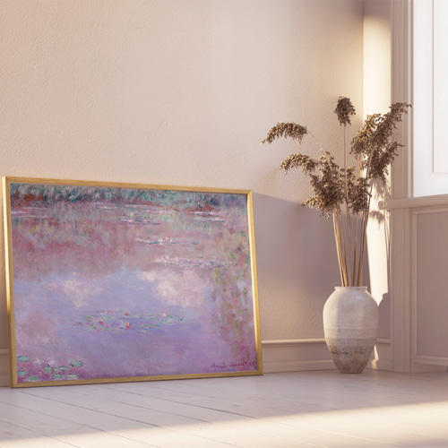 モネ アートポスター 睡蓮の池 風景画 ラベンダー色 空 アンティーク