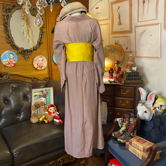和洋折衷 夏着物リメイク ワンピース ドレス 名古屋 帯サッシュベルト レトロ 古着 和 モダン SKW-6 4枚目の画像