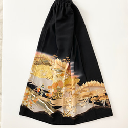 黒留袖着物リメイクウエストゴムロングスカート送料無料フリーサイズ1点物黒留袖着物リメイクロングスカートNO.1913 6枚目の画像