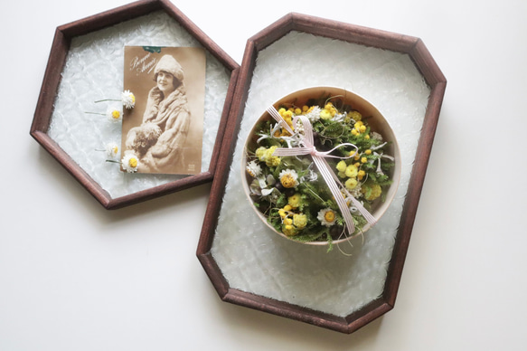 【送料無料】Creema限定 母の日ギフト 木箱入り母子草とミモザのリース ドライフラワーリース ナチュラル プレゼント 2枚目の画像