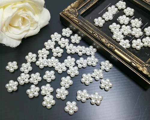 30個 パール編み お花モチーフ ハンドメイド パーツ 手芸 素材 パール