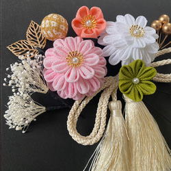 つまみ細工の髪飾り　桜色×白　七五三髪飾り　卒業式髪飾り　成人式髪飾り　結婚式髪飾り　色打掛　和玉　ピンク　成人式用 2枚目の画像