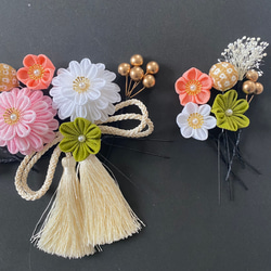 つまみ細工の髪飾り　桜色×白　七五三髪飾り　卒業式髪飾り　成人式髪飾り　結婚式髪飾り　色打掛　和玉　ピンク　成人式用 5枚目の画像