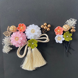 つまみ細工の髪飾り　桜色×白　七五三髪飾り　卒業式髪飾り　成人式髪飾り　結婚式髪飾り　色打掛　和玉　ピンク　成人式用 4枚目の画像