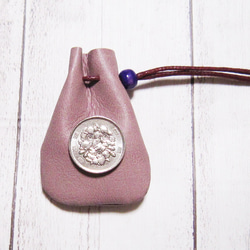 小さいサイズの巾着袋・お守り袋・塩入れ・ストーン入れ・MFレザー（ヴィーガンレザー） 4枚目の画像