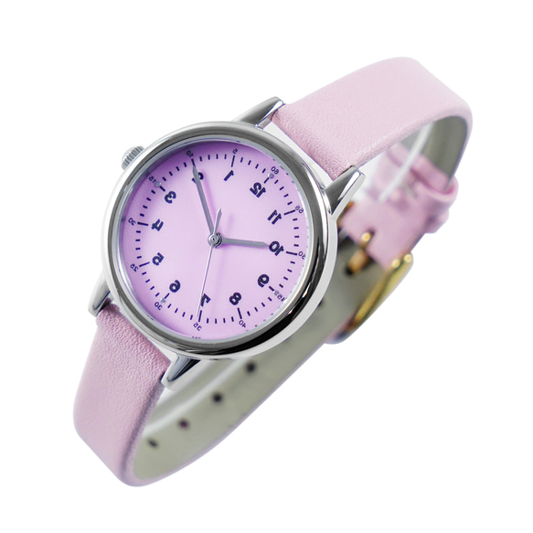 女性の反時計回りのエレガントな腕時計ピンクのダイヤルとストラップのパーソナライズされた腕時計世界中に無料配送 2枚目の画像