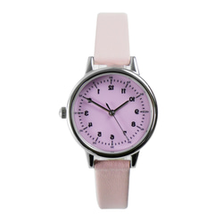 女性の反時計回りのエレガントな腕時計ピンクのダイヤルとストラップのパーソナライズされた腕時計世界中に無料配送 6枚目の画像