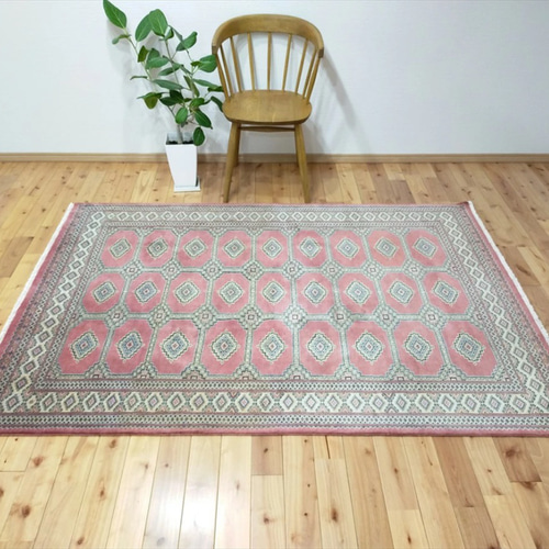 パキスタン絨毯 ラグ 194x139cm 軽くて畳める手織りラグ ピンク パキスタン絨毯 ラグ 194x139cm 軽くて畳める手織りラグ ピンク
