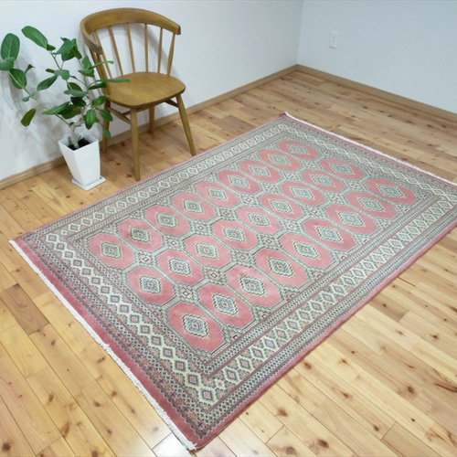 パキスタン絨毯 ラグ 194x139cm 軽くて畳める手織りラグ ピンク パキスタン絨毯 ラグ 194x139cm 軽くて畳める手織りラグ ピンク