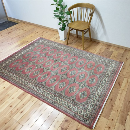 パキスタン絨毯 ラグ 194x139cm 軽くて畳める手織りラグ ピンク パキスタン絨毯 ラグ 194x139cm 軽くて畳める手織りラグ ピンク
