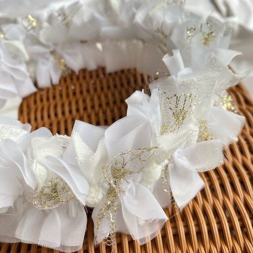 white × gold ＊ リボンクラウン 花かんむり ベビークラウン 40cm 45cm 