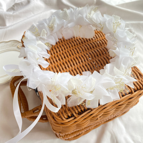white × gold ＊ リボンクラウン 花かんむり ベビークラウン 40cm 45cm 