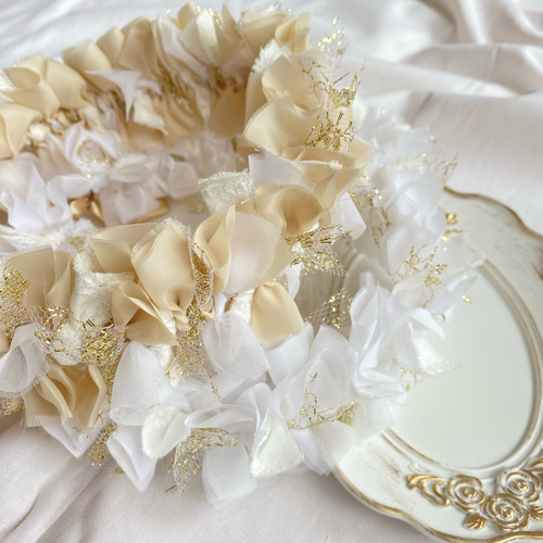 white × gold ＊ リボンクラウン 花かんむり ベビークラウン 40cm 45cm 