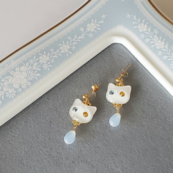 にゃんこピアス☆チェコガラス☆茶トラ猫☆イヤリング☆レジン☆猫