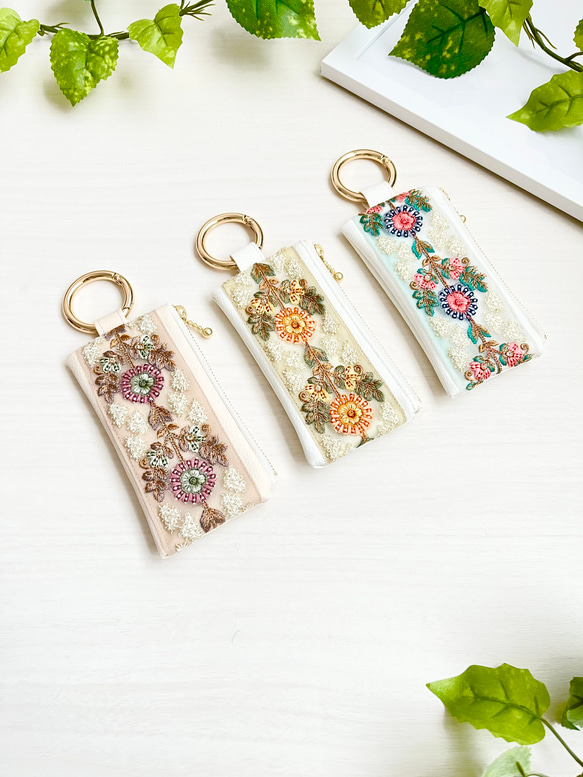 【リュンヌ】インド刺繍リボン・ミニポーチ(S) リュンヌ】インド刺繍リボン・ミニポーチ(S) リュンヌ】インド