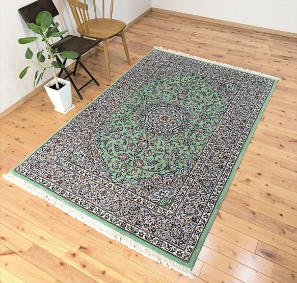 ヴィンテージ ペルシャ絨毯 140×108cm トルクメン エメラルド