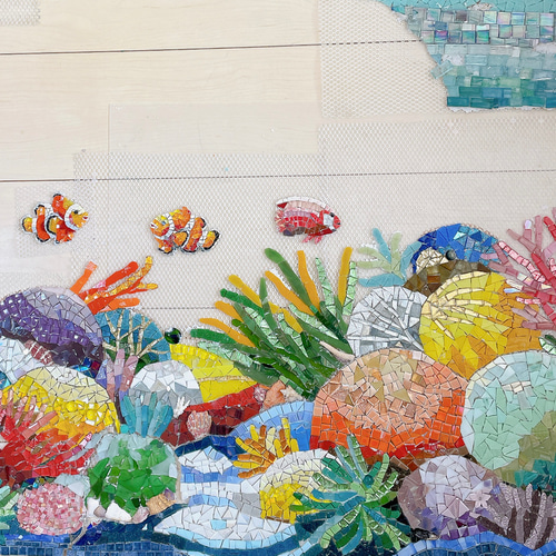 壁面 アートモザイク ガラス タイル モザイクアート 壁面装飾 海 店舗