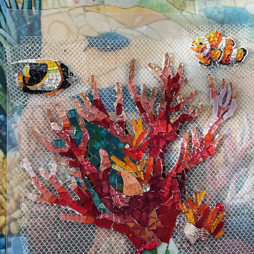 壁面 アートモザイク ガラス タイル モザイクアート 壁面装飾 海 店舗