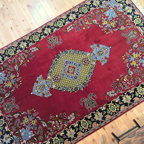 ペルシャ絨毯カシャーン産 レッド 赤 ワインレッド 217×138cm 5大産地