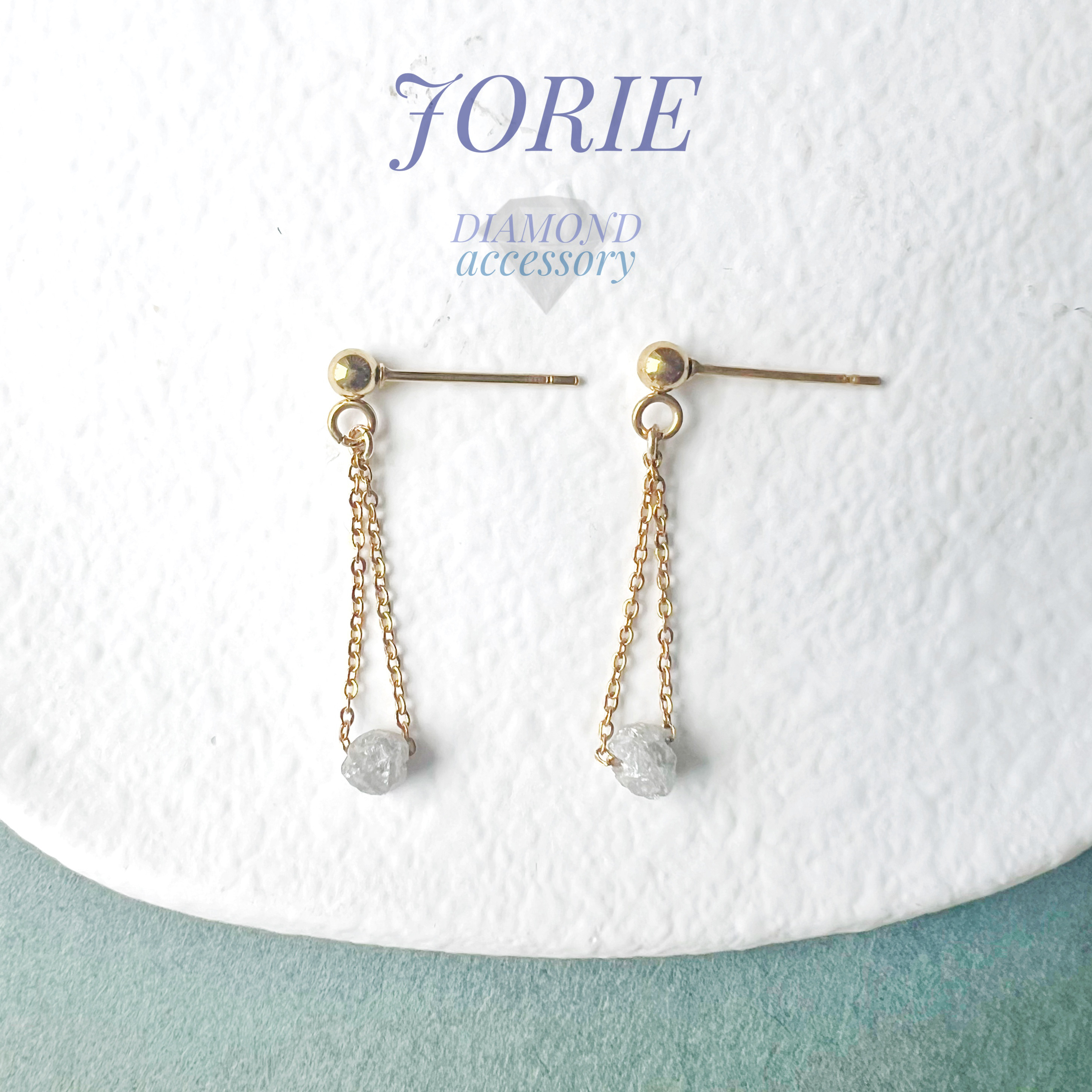 【JORIE】天然ホワイトダイヤモンドの原石　ダイヤモンドピアス／イヤリング　サージカルステンレス刻印　　母の日