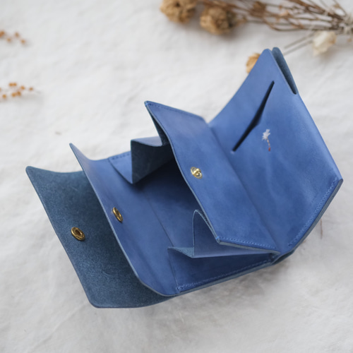 刺繍選べる 小さな財布 ロイヤルブルー 三つ折り財布 filho 通販