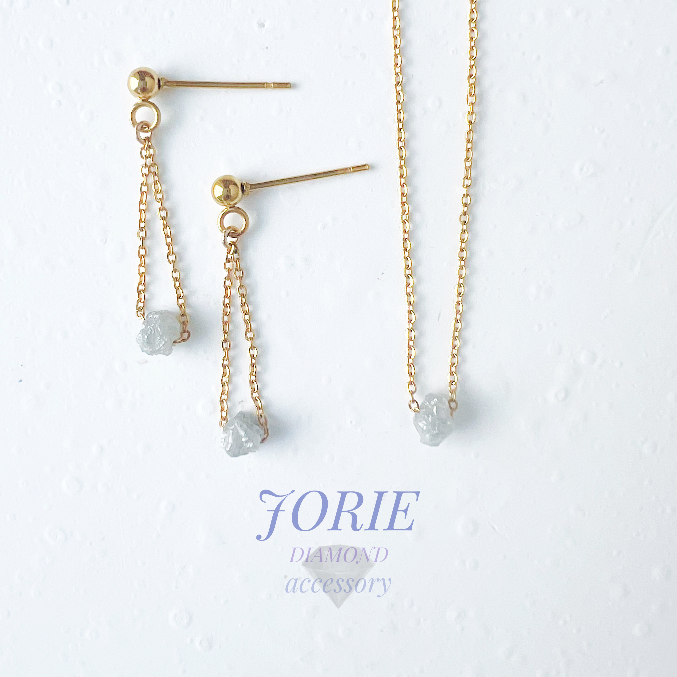 【JORIE】天然ホワイトダイヤモンドの原石　ダイヤモンドアクセサリーセット　サージカルステンレス刻印　母の日