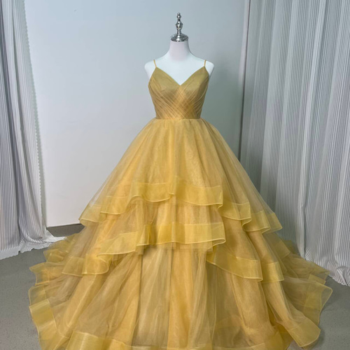 送料無料！カラードレス イエロー ラッフルフリル キャミソール 可愛い