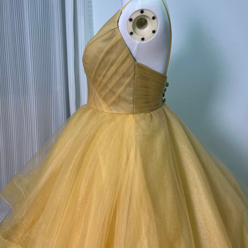 送料無料！カラードレス イエロー ラッフルフリル キャミソール