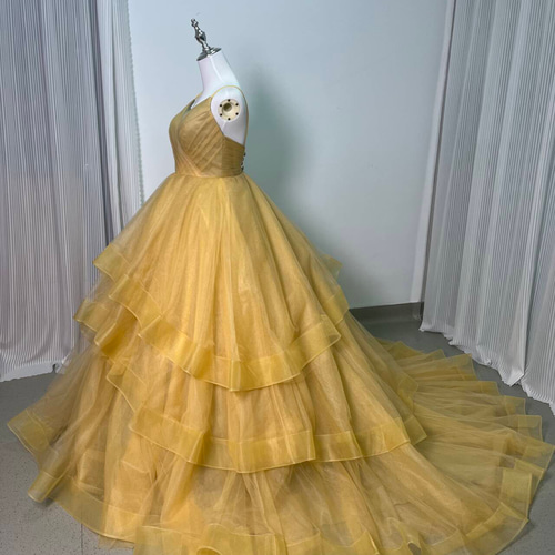 送料無料！カラードレス イエロー ラッフルフリル キャミソール