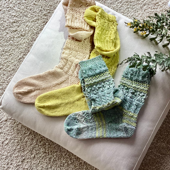 優しい色合い　編み模様がかわいい春夏靴下(レモン) 7枚目の画像