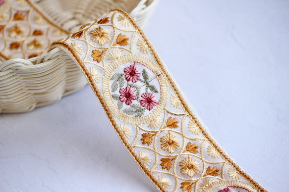 インド刺繍リボン No.20【イエロー】 インド刺繍/刺繍リボン
