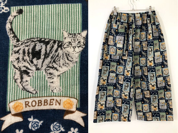 猫 ダブルガーゼ 88cm丈 ロングパンツ ステテコ 綿100 ゴム
