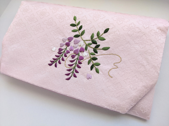 完璧すぎて可愛げがない 藤の花の日本刺繍 ご祝儀袋 桜色×紫色 絹の袱紗（ふくさ）慶事用 仏具・神具
