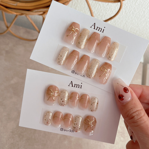 ネイルチップ＊手書きミラーリボン もやもやグラデニュアンス enoi