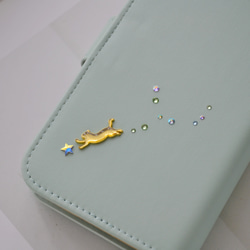 猫が戯れる手帳型スマホケース『♡Jewelry Box♡』 mintgreen　珍しい機種もOK 5枚目の画像