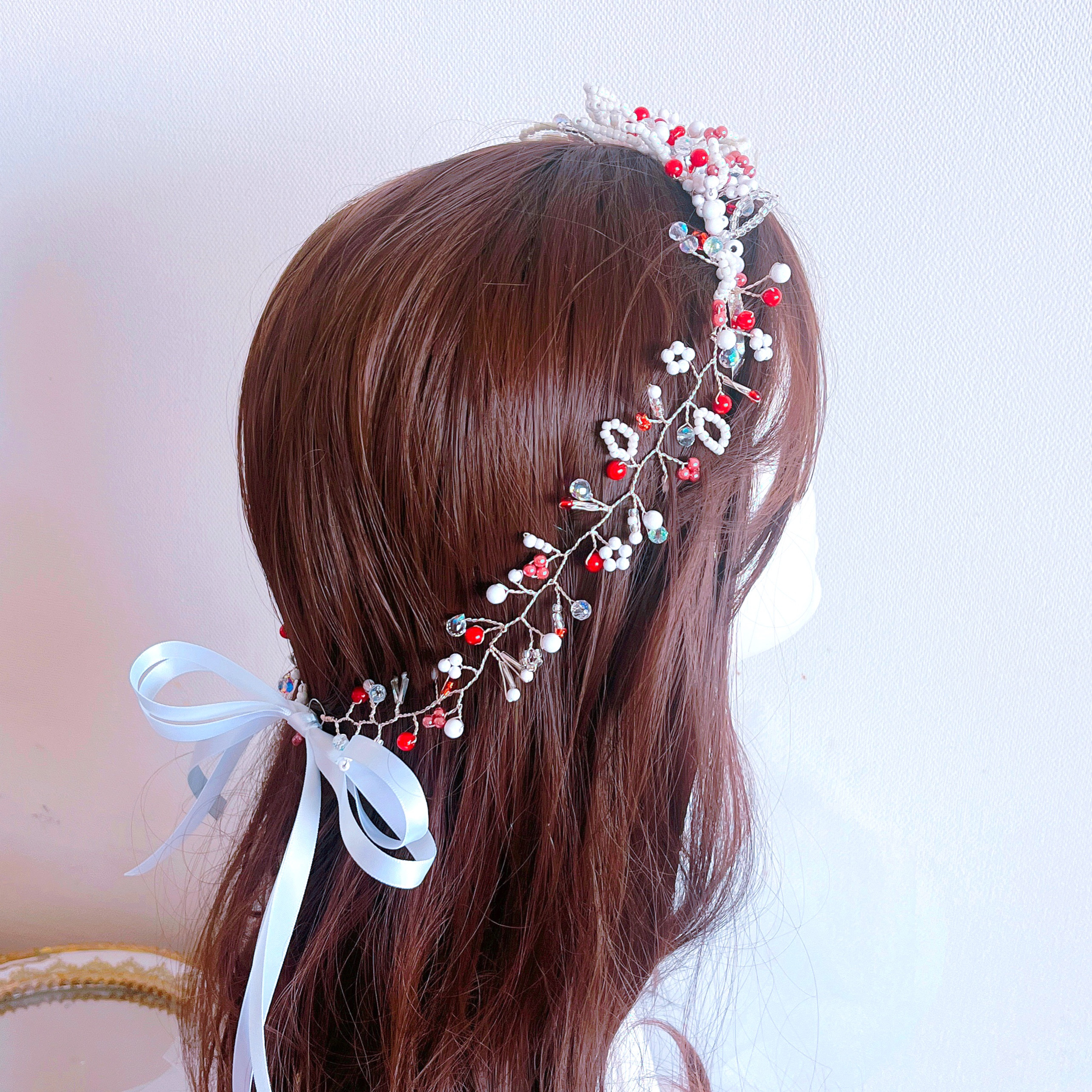 360度可愛い＊ずれにくいヘッドドレス＊カチューシャ・前撮り・ブライダル・ウェディング