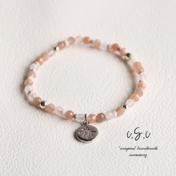 おしゃれ天然石オレンジムーンストーン×ローズクォーツミックス