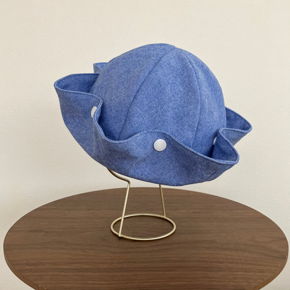 ブルーデニムカラーのセーラーハット　こどもサイズ（ベビー＆キッズの帽子）夏の紫外線や熱中症対策にも　※くま耳に変更可能 3枚目の画像