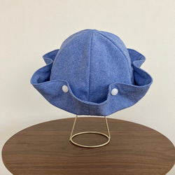 ブルーデニムカラーのセーラーハット　こどもサイズ（ベビー＆キッズの帽子）夏の紫外線や熱中症対策にも　※くま耳に変更可能 4枚目の画像