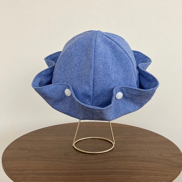 ブルーデニムカラーのセーラーハット　こどもサイズ（ベビー＆キッズの帽子）夏の紫外線や熱中症対策にも　※くま耳に変更可能 4枚目の画像