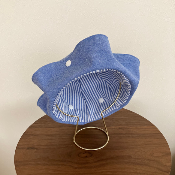 ブルーデニムカラーのセーラーハット　こどもサイズ（ベビー＆キッズの帽子）夏の紫外線や熱中症対策にも　※くま耳に変更可能 9枚目の画像