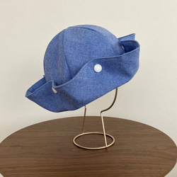 ブルーデニムカラーのセーラーハット　こどもサイズ（ベビー＆キッズの帽子）夏の紫外線や熱中症対策にも　※くま耳に変更可能 5枚目の画像