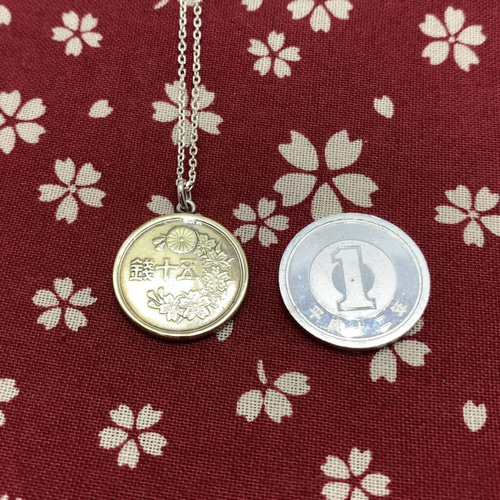 古銭 ネックレス 十銭/コインネックレス/ニッケル/家紋/桜