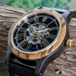 【木製腕時計】EINBAND Frieden ブルーサンドストーン×ゼブラウッド＆エボニー 自動巻き木製腕時計 40mm 4枚目の画像