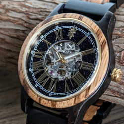 【木製腕時計】EINBAND Frieden ブルーサンドストーン×ゼブラウッド＆エボニー 自動巻き木製腕時計 40mm 3枚目の画像
