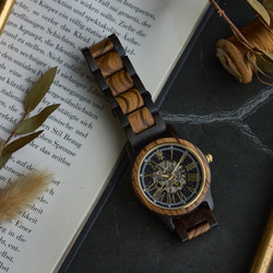 【木製腕時計】EINBAND Frieden ブルーサンドストーン×ゼブラウッド＆エボニー 自動巻き木製腕時計 40mm 11枚目の画像