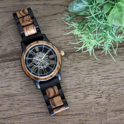 【木製腕時計】EINBAND Frieden ブルーサンドストーン×ゼブラウッド＆エボニー 自動巻き木製腕時計 40mm 5枚目の画像